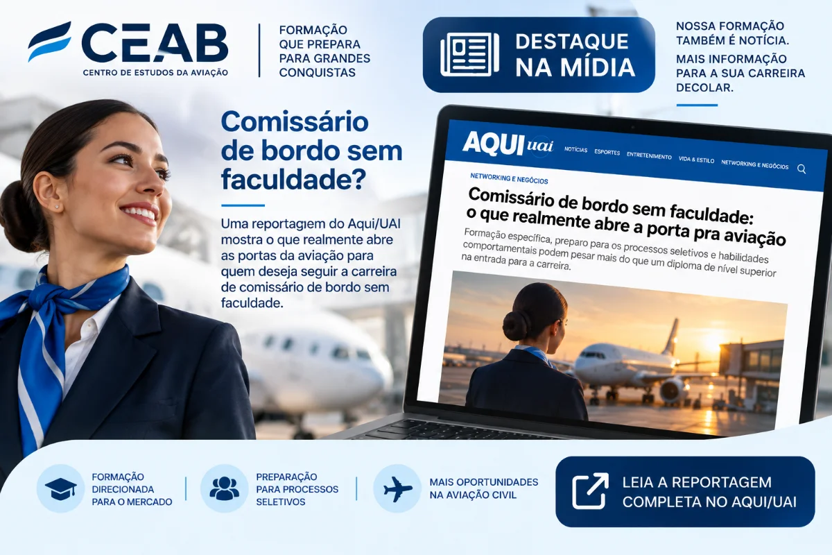 Comissário de bordo sem faculdade: o que realmente abre a porta pra aviação