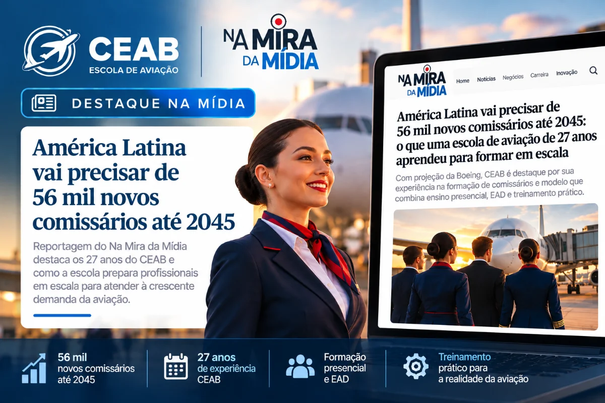 América Latina vai precisar de 56 mil novos comissários até 2045: o que uma escola de aviação de 27 anos aprendeu para formar em escala