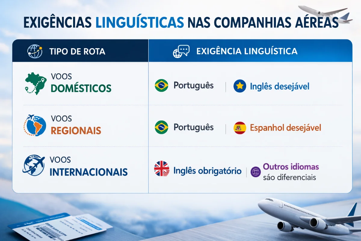 Exigências linguísticas para comissários de bordo