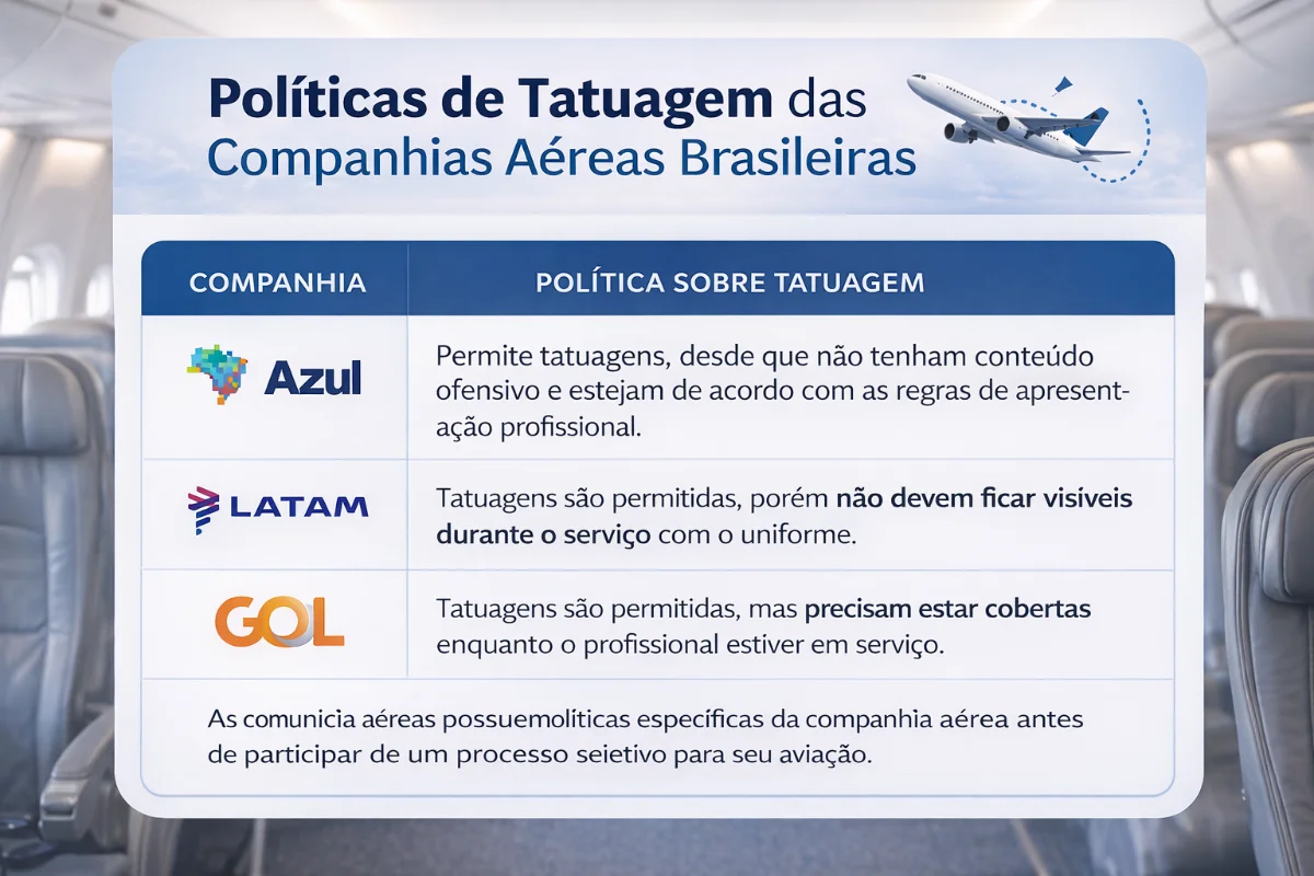 política de tatuagem das companhias aéreas brasileiras para comissários de bordo